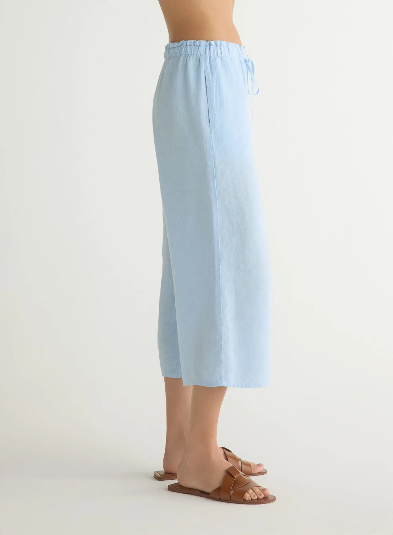 Ruffle Waist Wide Leg Crop - Blue Periwinkle