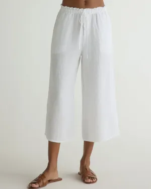 Ruffle Waist Wide Leg Crop - White