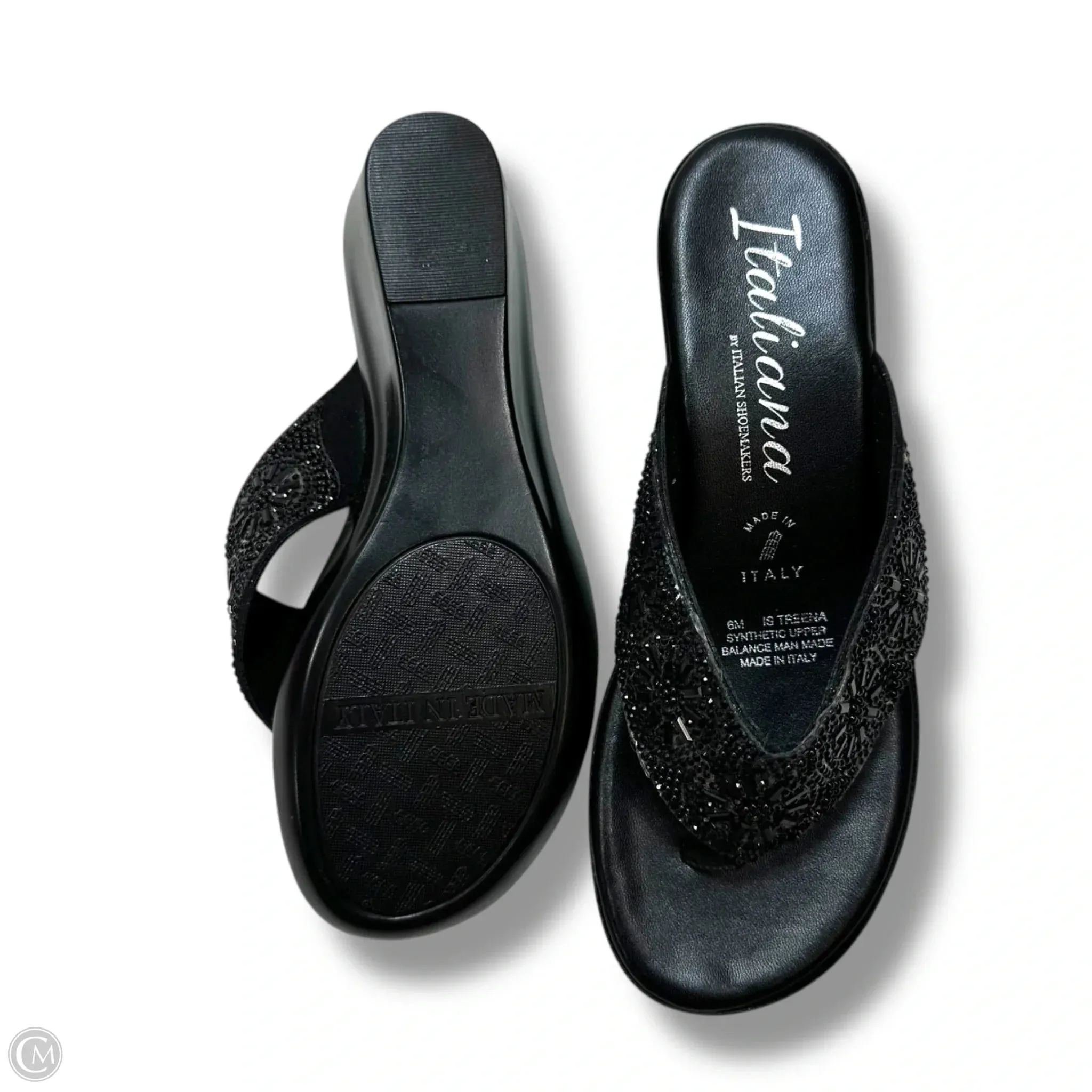 Sandals Flip Flops By Italian Shoemakers In Black, Size: 6