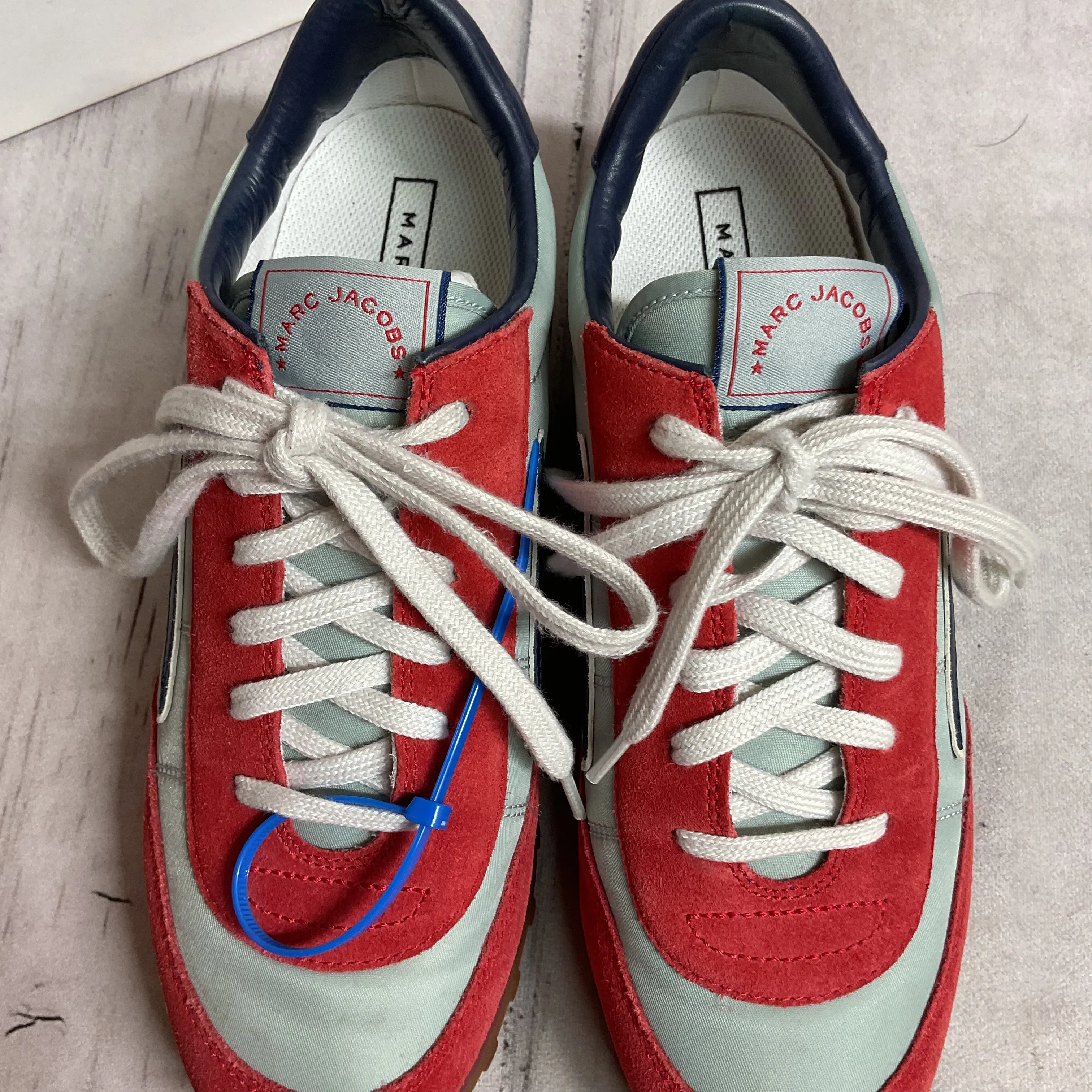 Shoes Designer By Marc Jacobs In Blue & Red & White, Size:8