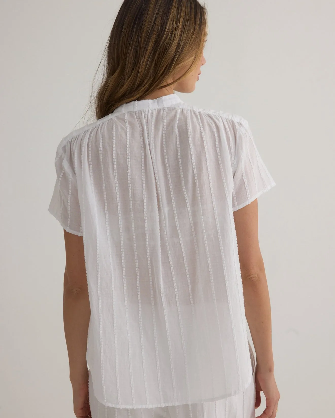 Short Sleeve Shirred Top - White