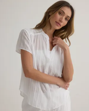 Short Sleeve Shirred Top - White