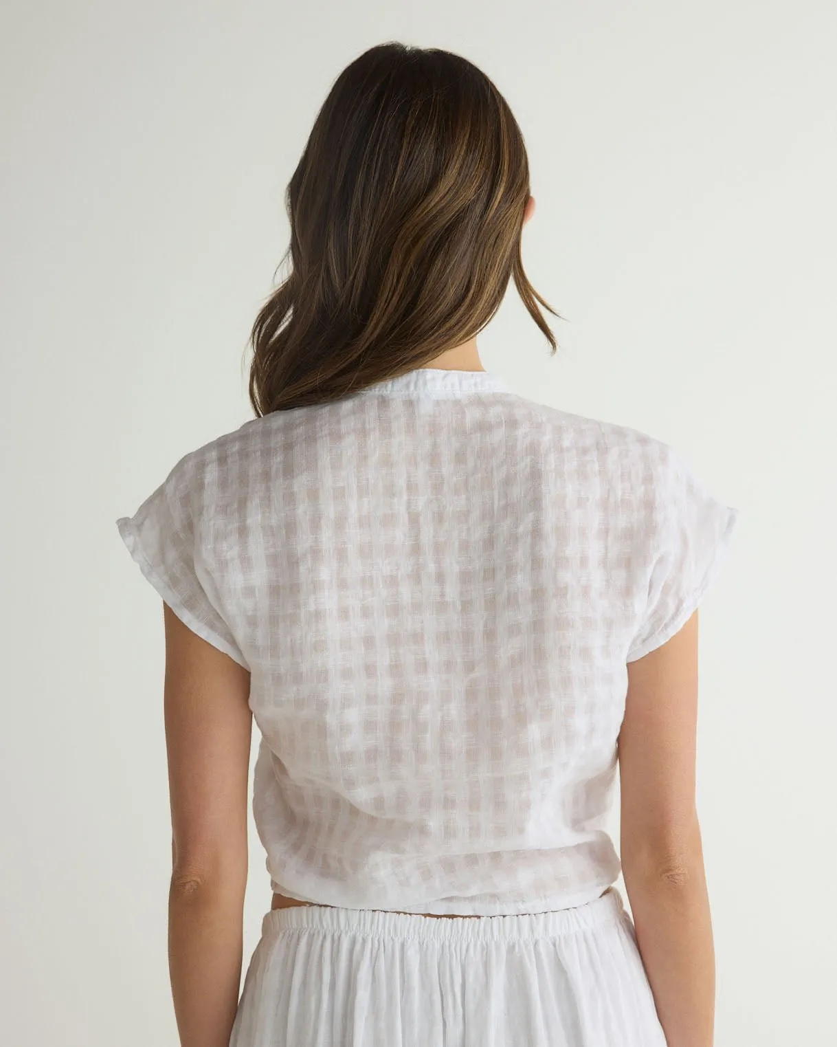 Short Sleeve Tie Front Top - White