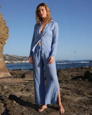 Side Slit Beach Pant - Riviera Blue