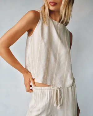 Sleeveless Button Back Top - Positano Sand Stripe
