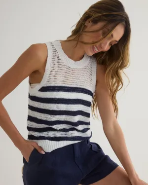 Sleeveless Crew Neck Top - Navy & White Stripe