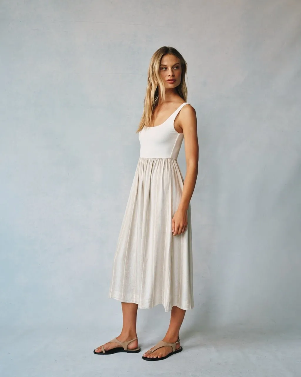 Sleeveless Knit Combo Dress - Positano Sand Stripe