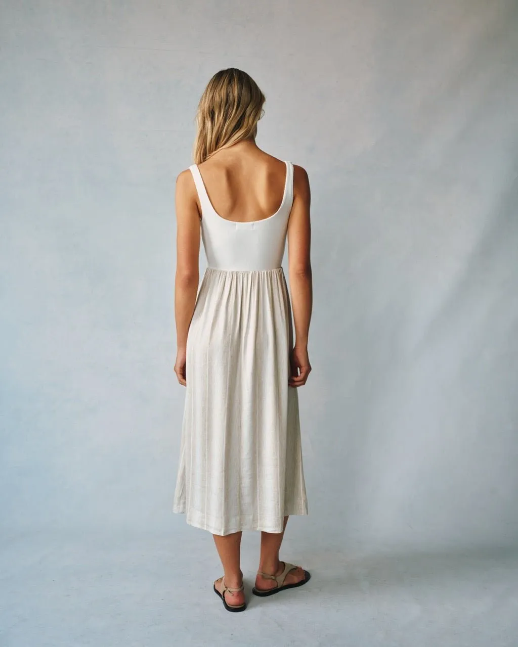 Sleeveless Knit Combo Dress - Positano Sand Stripe
