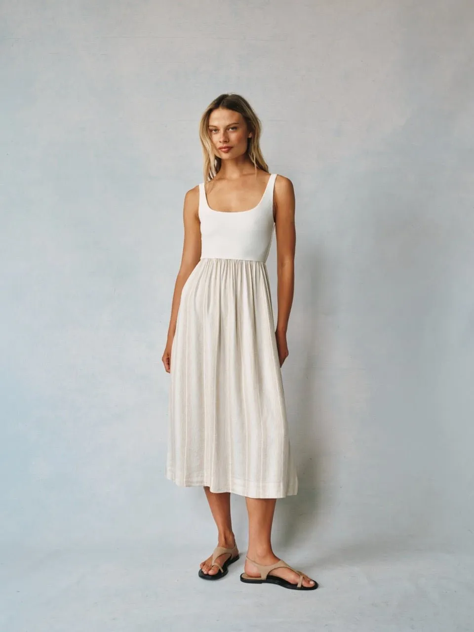 Sleeveless Knit Combo Dress - Positano Sand Stripe