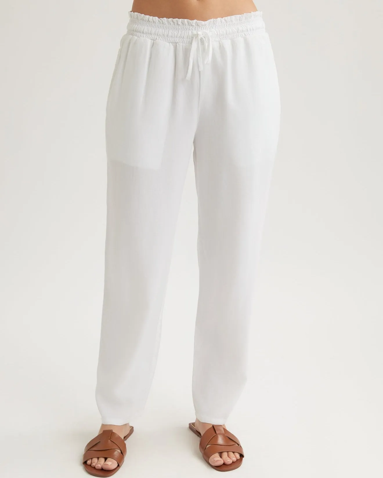 Smocked Waist Trousers - White