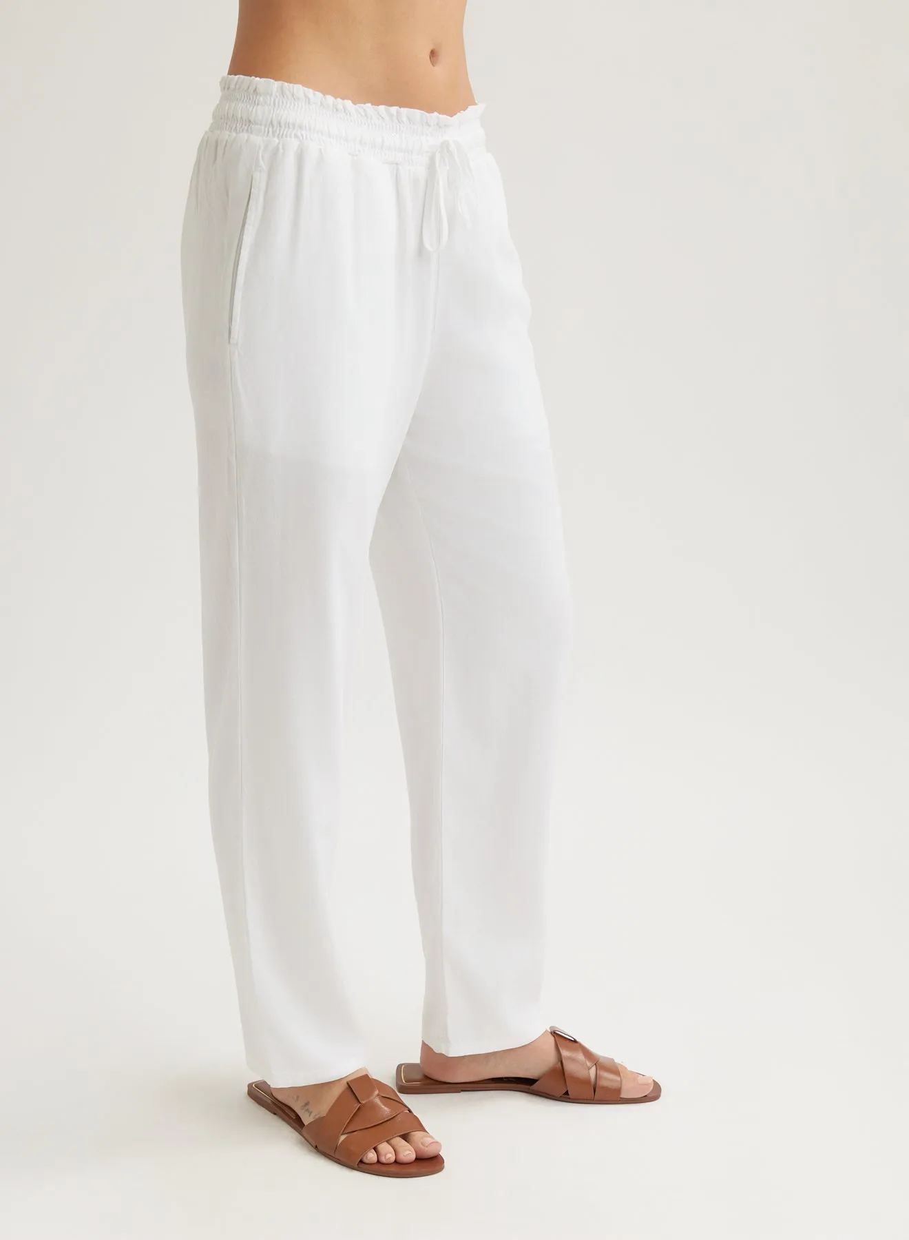 Smocked Waist Trousers - White