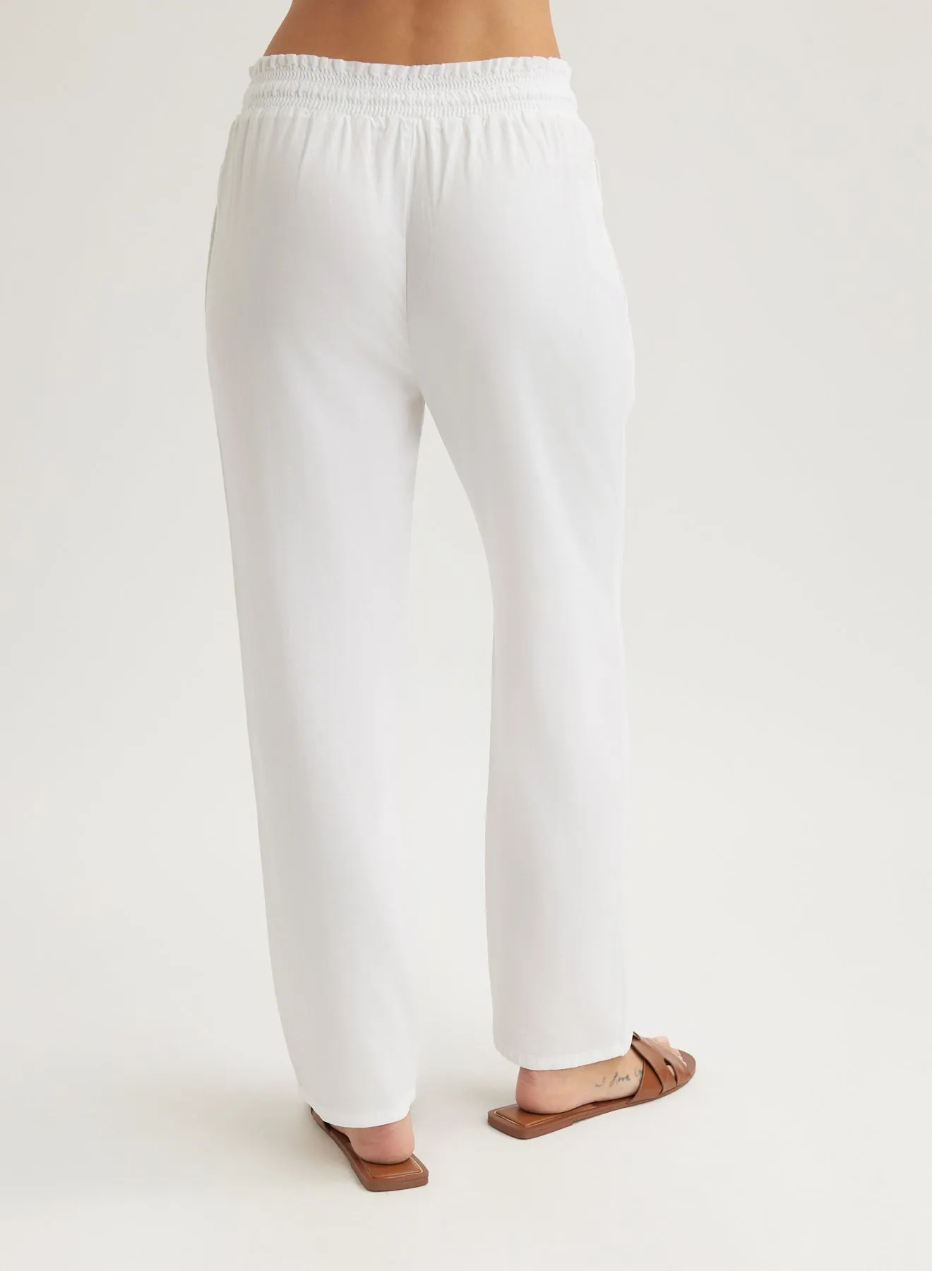 Smocked Waist Trousers - White