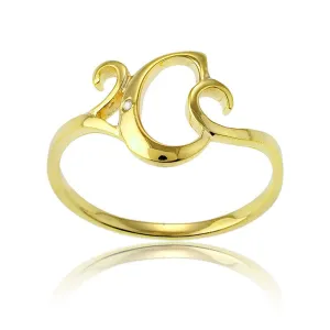 Sterling Silver 1 Micron GP Single CZ "C" Ring - W-9477
