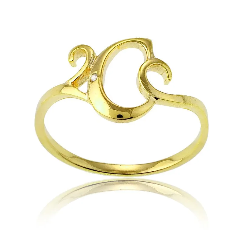 Sterling Silver 1 Micron GP Single CZ "C" Ring - W-9477