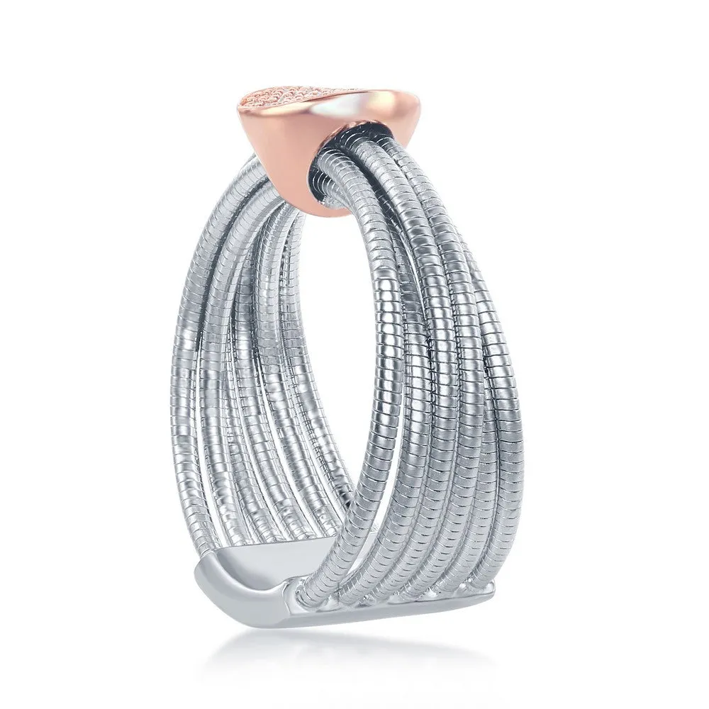 Sterling Silver 14K Rose Gold Designer CZ Bonded Ring, Size 8