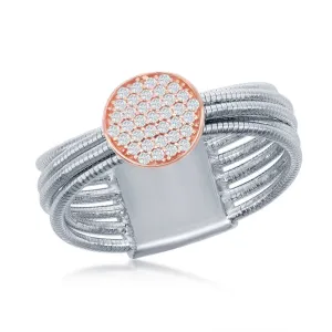 Sterling Silver 14K Rose Gold Designer CZ Bonded Ring, Size 8