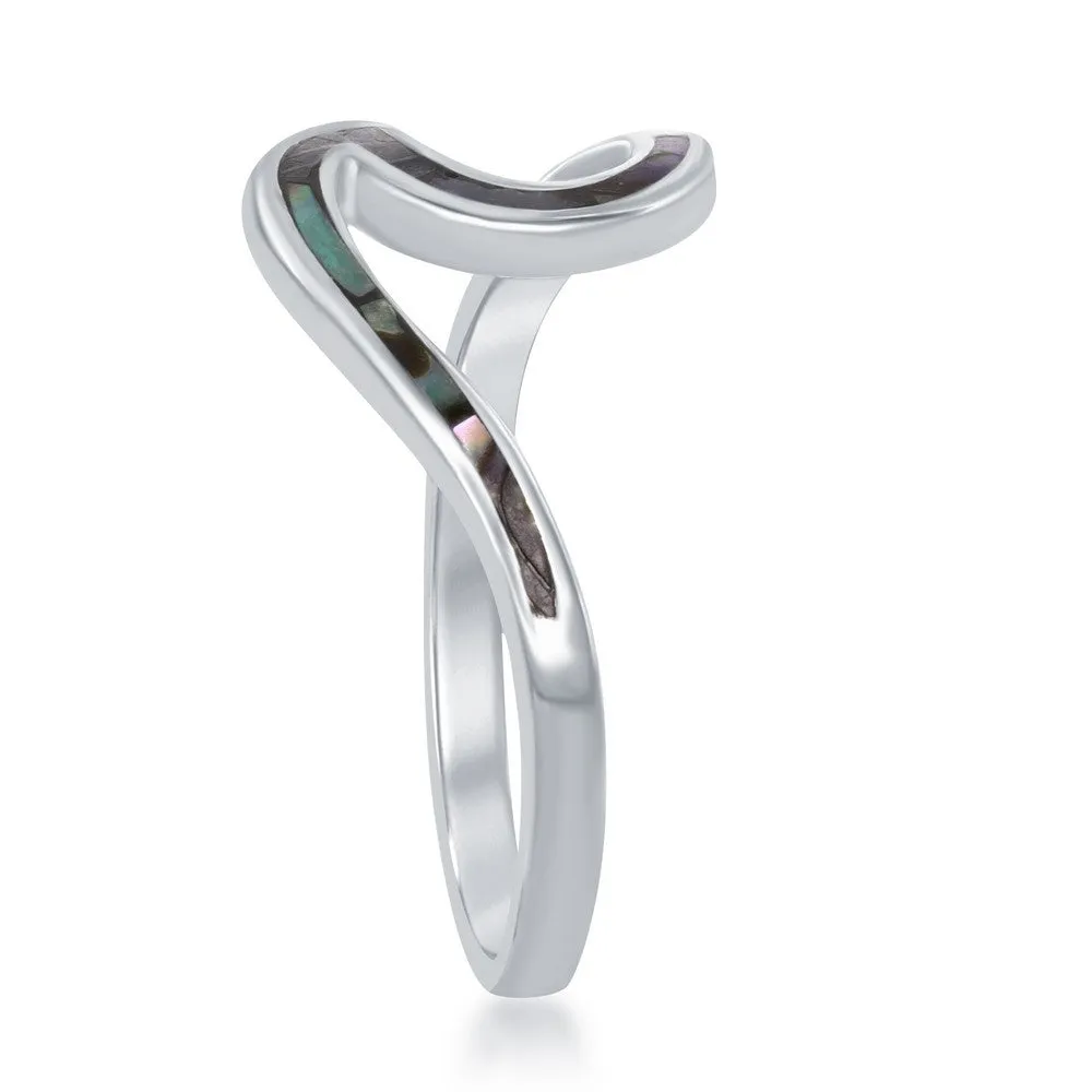 Sterling Silver Abalone Wave Design Ring - W-1888