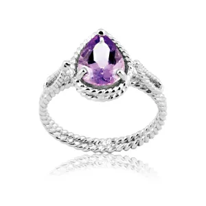 Sterling Silver Amethyst Twisted Wire Ring - W-9255