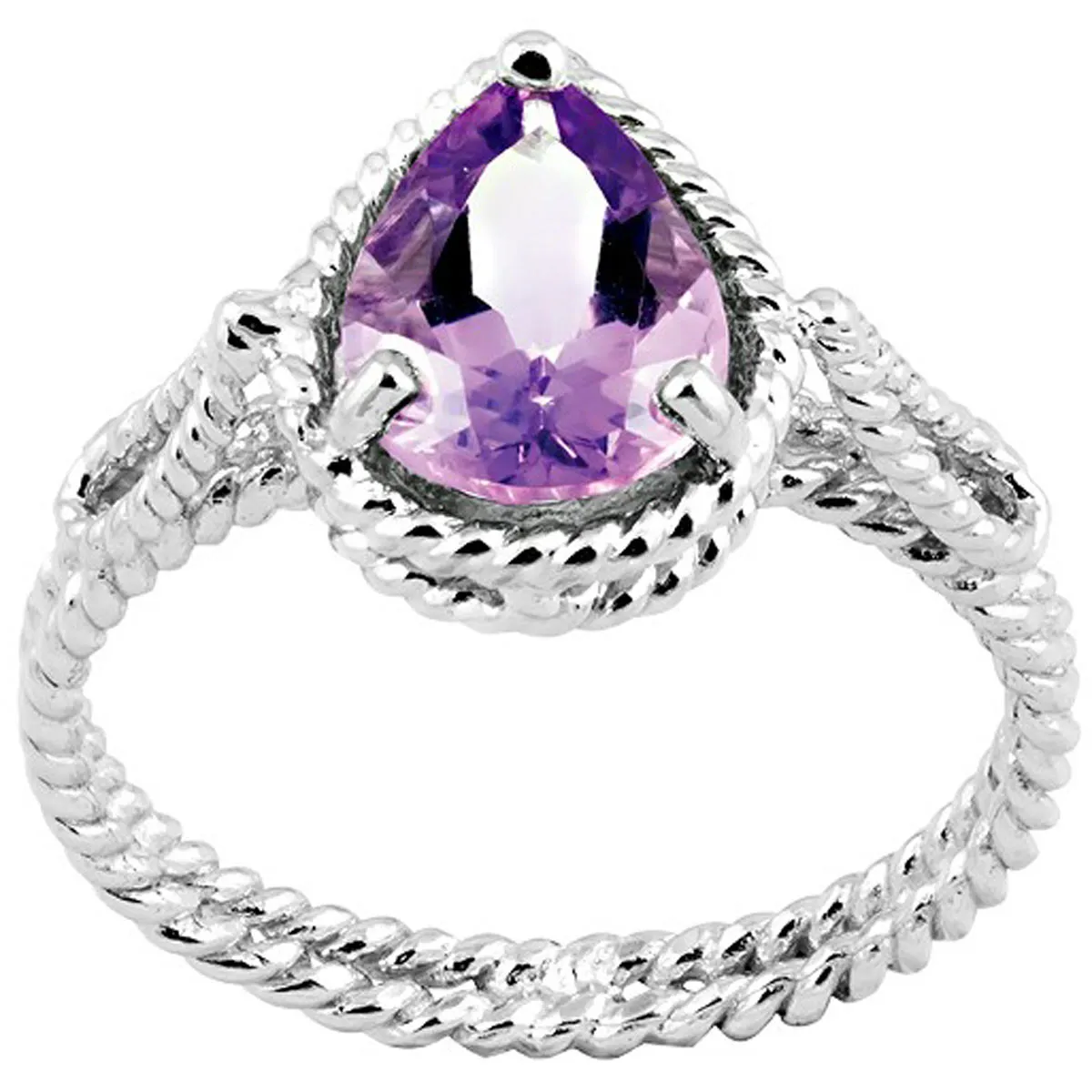 Sterling Silver Amethyst Twisted Wire Ring - W-9255