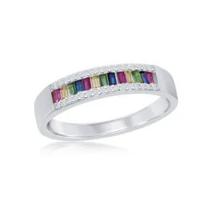 Sterling Silver Baguette Rainbow CZ Channel-Set Ring - W-2135