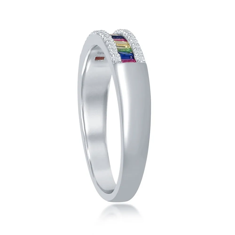Sterling Silver Baguette Rainbow CZ Channel-Set Ring - W-2135