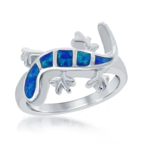 Sterling Silver Blue Inlay Opal Newt Ring - W-1407