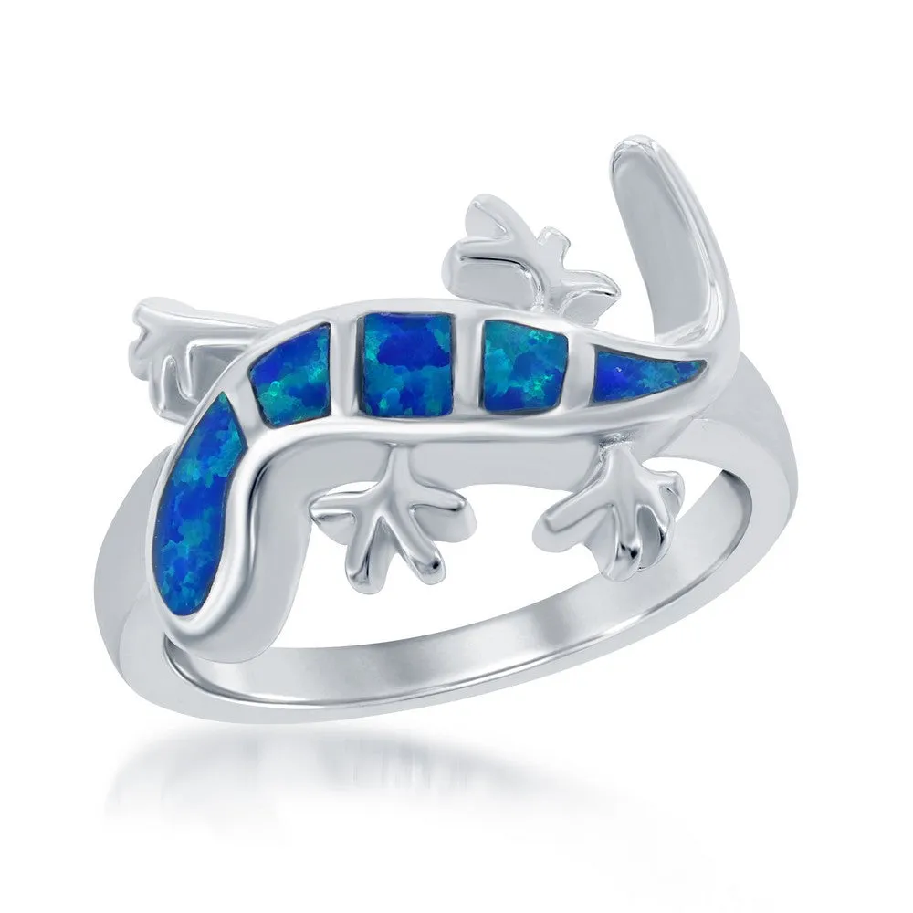 Sterling Silver Blue Inlay Opal Newt Ring - W-1407