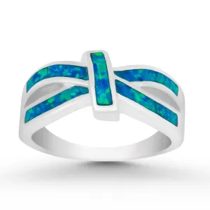 Sterling Silver Blue Inlay Opal Ring - W-9972