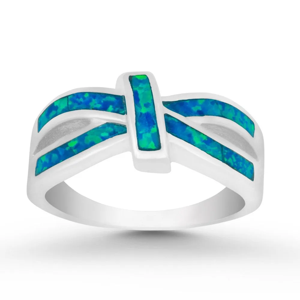 Sterling Silver Blue Inlay Opal Ring - W-9972
