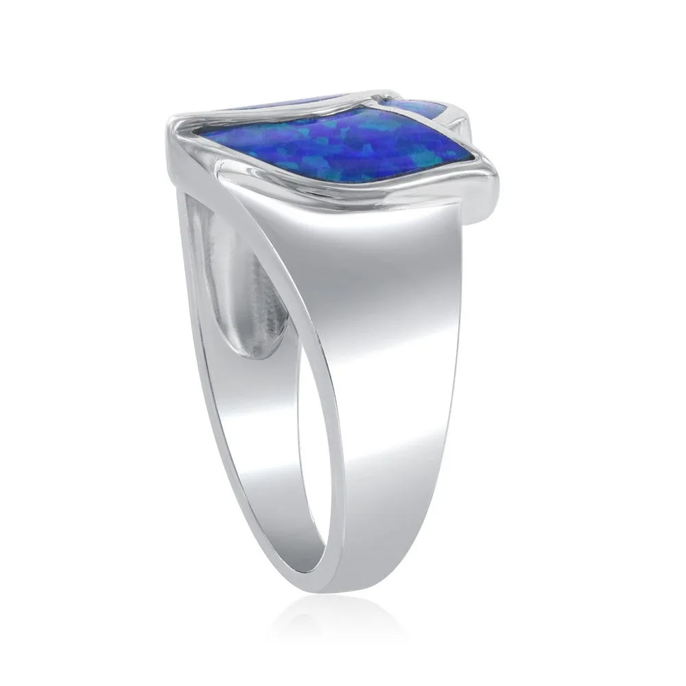 Sterling Silver Blue Inlay Opal Rose Ring - W-1414