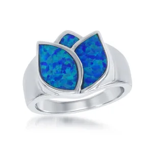 Sterling Silver Blue Inlay Opal Rose Ring - W-1414