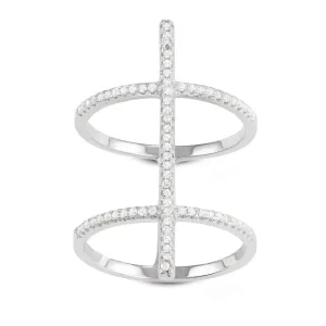 Sterling Silver Center CZ Bar XL Double Row Ring - W-1633