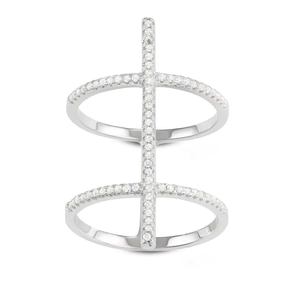 Sterling Silver Center CZ Bar XL Double Row Ring - W-1633