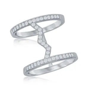 Sterling Silver Center Heartbeat Double Row CZ Ring - W-1286