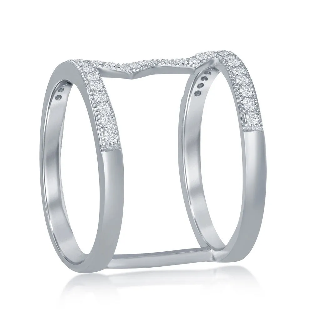Sterling Silver Center Heartbeat Double Row CZ Ring - W-1286