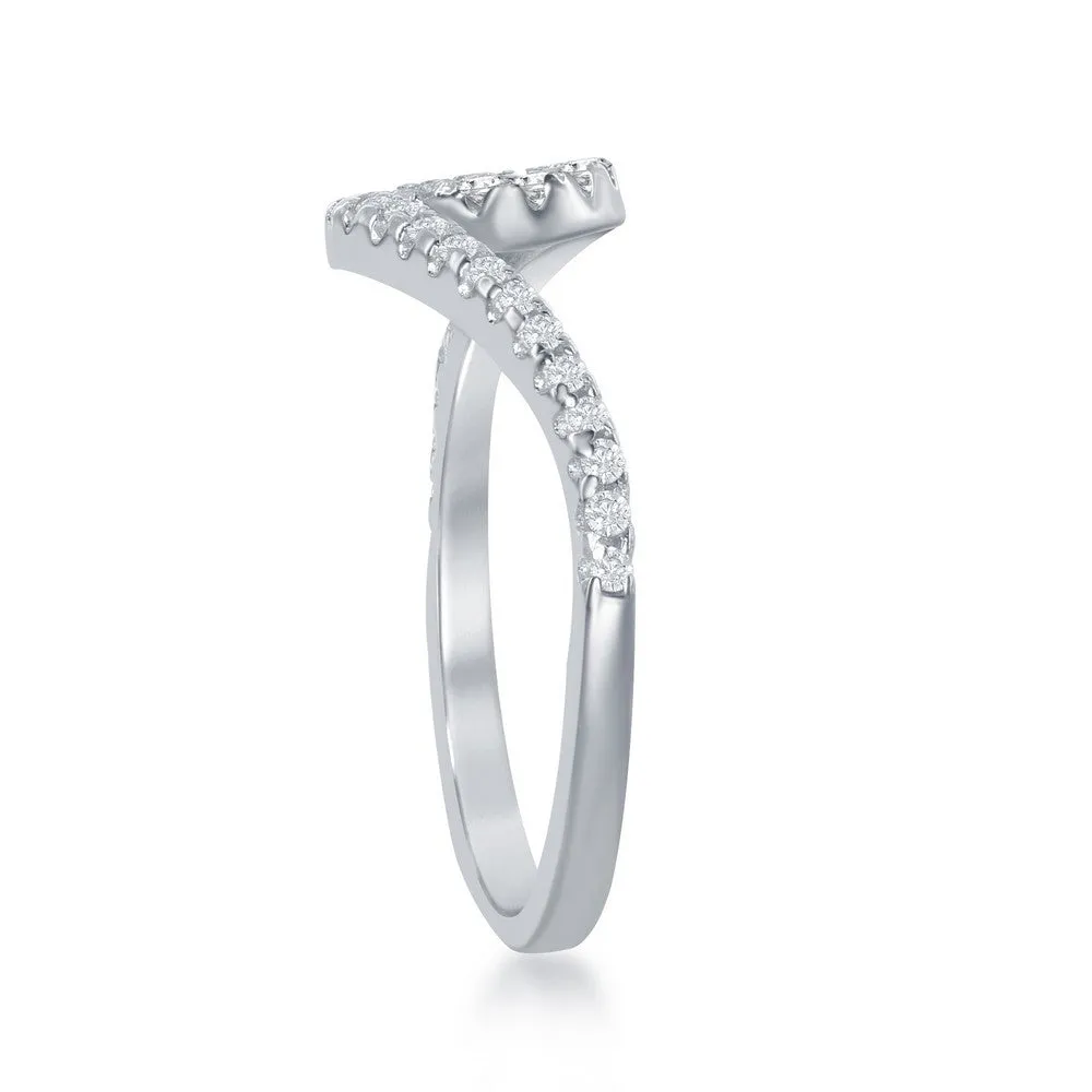 Sterling Silver Cubic Zirconia Wave Design Ring - W-1885