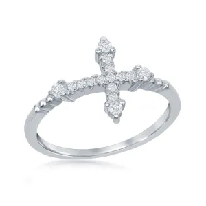 Sterling Silver CZ Micro Pave Cross Ring - W-1411