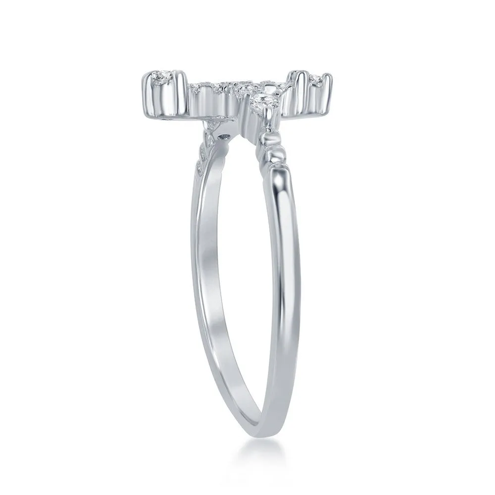 Sterling Silver CZ Micro Pave Cross Ring - W-1411