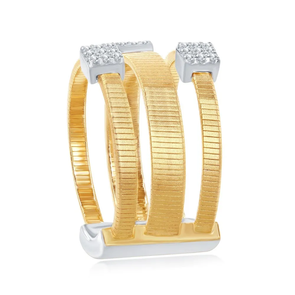 Sterling Silver Designer CZ Ring Bonded with 14K Gold, Size 8