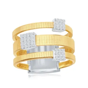 Sterling Silver Designer CZ Ring Bonded with 14K Gold, Size 8