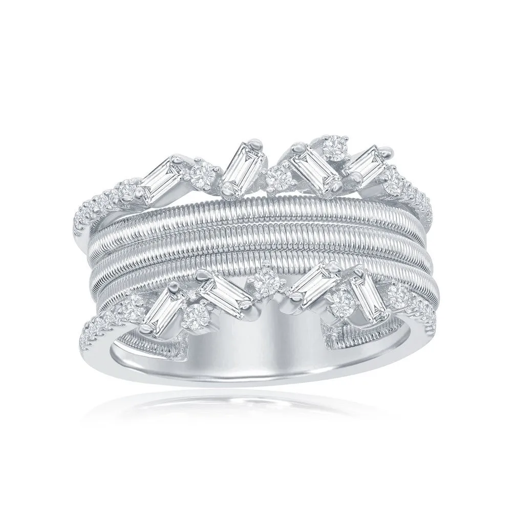 Sterling Silver Designer CZ Ring Bonded with Platinum, Size 8