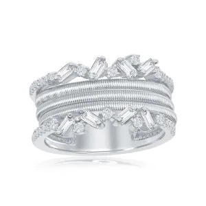 Sterling Silver Designer CZ Ring Bonded with Platinum, Size 8