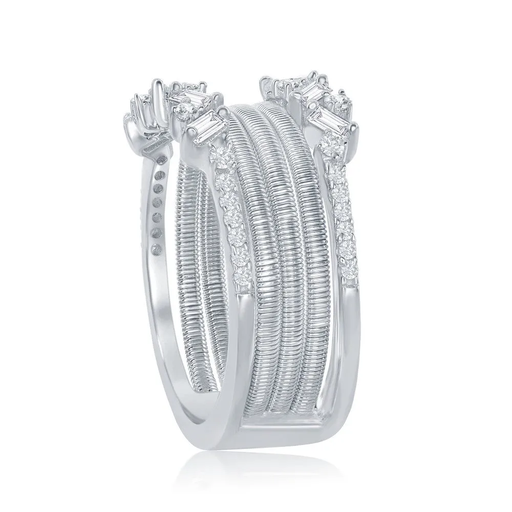 Sterling Silver Designer CZ Ring Bonded with Platinum, Size 8