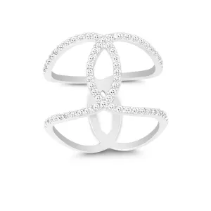 Sterling Silver Double CZ Swirl Wide Ring - W-9922