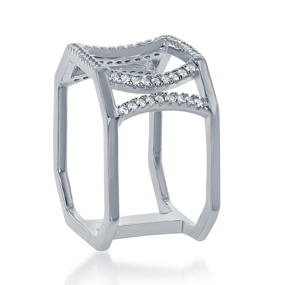 Sterling Silver Double Open CZ Octangle Ring - W-1376