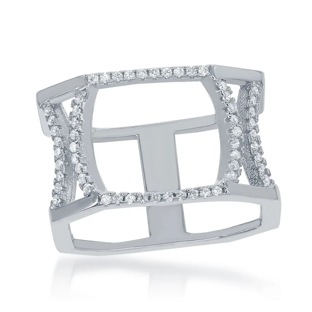 Sterling Silver Double Open CZ Octangle Ring - W-1376