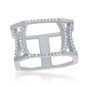 Sterling Silver Double Open CZ Octangle Ring - W-1376