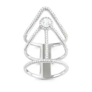 Sterling Silver Extra Long Triple Row CZ Ring - W-1632