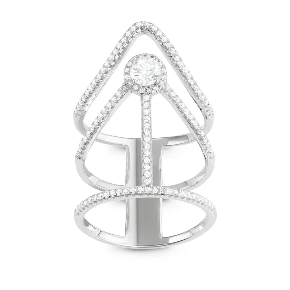 Sterling Silver Extra Long Triple Row CZ Ring - W-1632