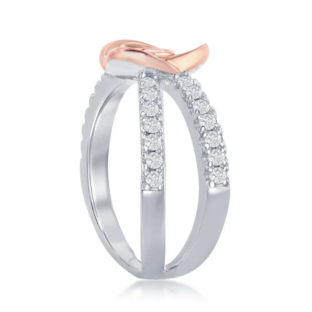 Sterling Silver Flower Micro Pave Open Band Ring - W-2034